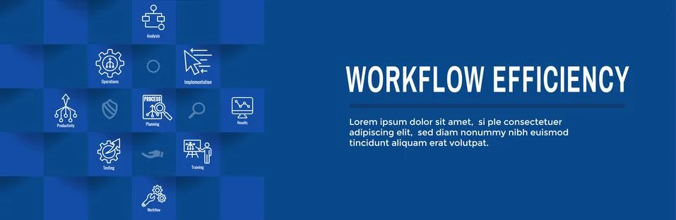 Workflow Efficiency Icon Set and Web Header Banner with Operations, Processes 库存插图