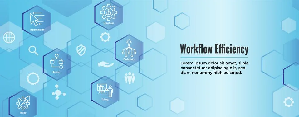 Workflow Efficiency Icon Set and Web Header Banner with Operations, Processes 库存插图