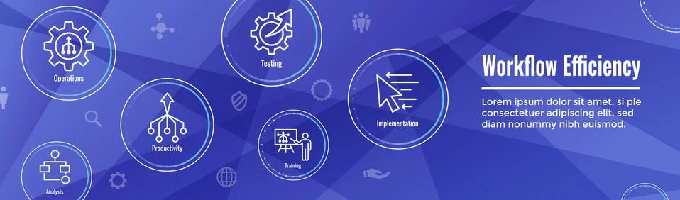 Workflow Efficiency Icon Set and Web Header Banner with Operations, Processes 스톡 일러스트