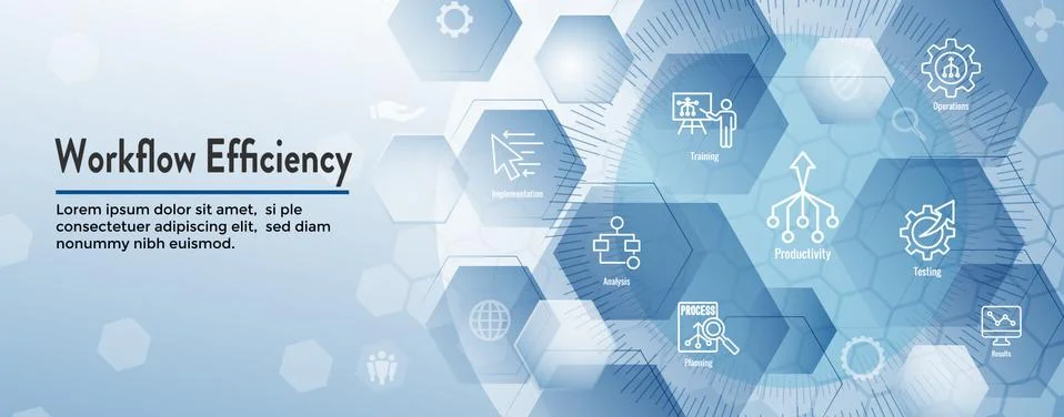 Workflow Efficiency Icon Set and Web Header Banner with Operations, Processes 库存插图