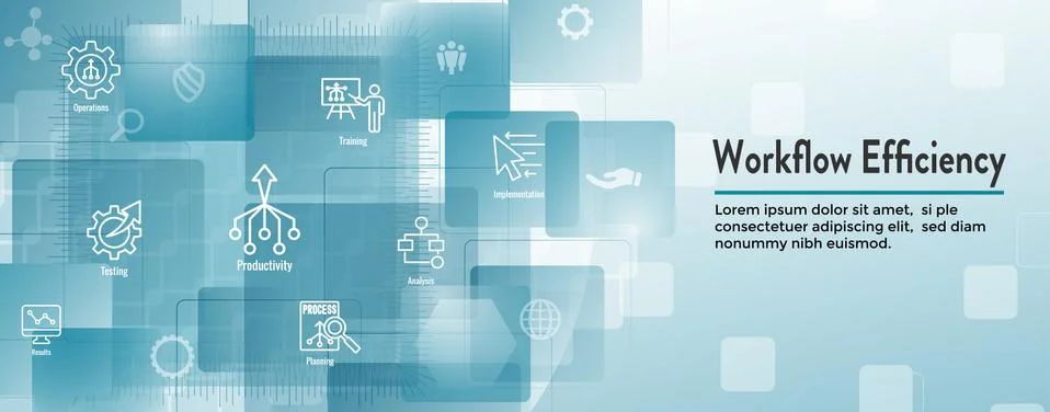 Workflow Efficiency Icon Set and Web Header Banner with Operations, Processes 스톡 일러스트