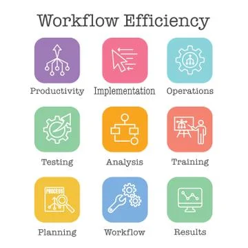 Workflow Efficiency Icon Set - Operations, Processes, Automation, etc 스톡 일러스트
