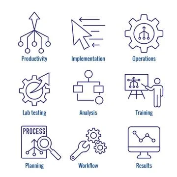 Workflow Efficiency Icon Set - Operations, Processes, Automation, etc 库存插图
