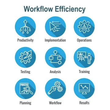 Workflow Efficiency Icon Set - Operations, Processes, Automation, etc 스톡 일러스트