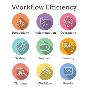 Workflow Efficiency Icon Set - Operations, Processes, Automation, etc 库存插图