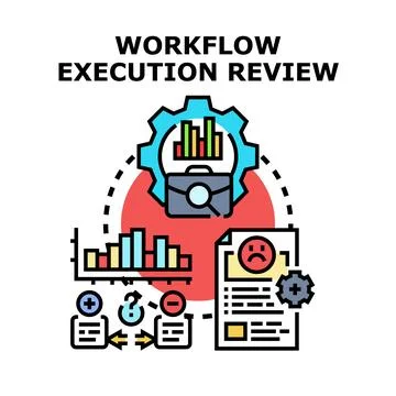 Workflow execution review analyzing business process performance Stock Illustration