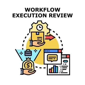 Workflow execution review process managing business operations 스톡 일러스트
