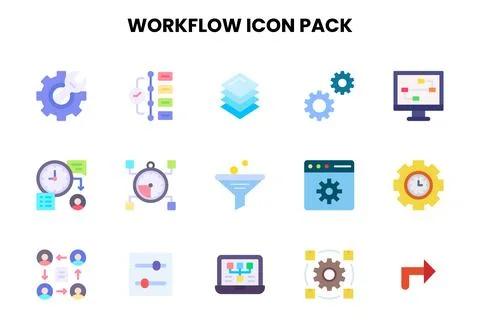 Workflow Flat Bundle Icons Pack Stock Illustration