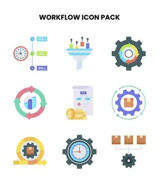 Workflow Flat Collection Icons Pack Stock Illustration