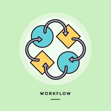 Workflow, flat design thin line banner. Stock Illustration