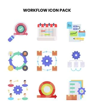 Workflow Flat Scalable Icons Pack Stock Illustration