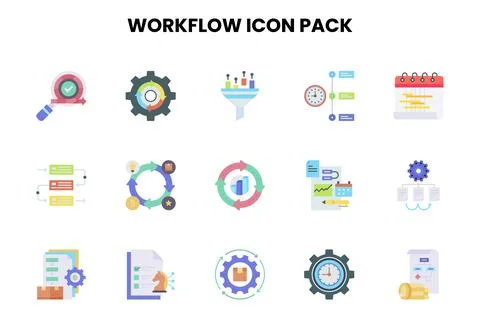 Workflow Flat Set Icons Pack Stock Illustration