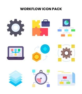Workflow Flat Vector Icons Pack Stock Illustration