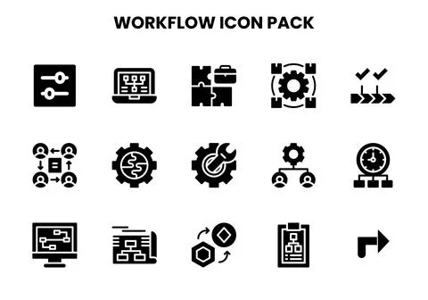 Workflow Glyph Collection Icons Pack Stock Illustration