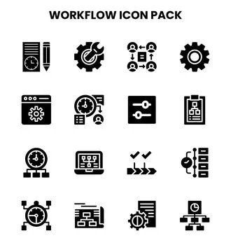 Workflow Glyph Design Icons Pack Stock Illustration