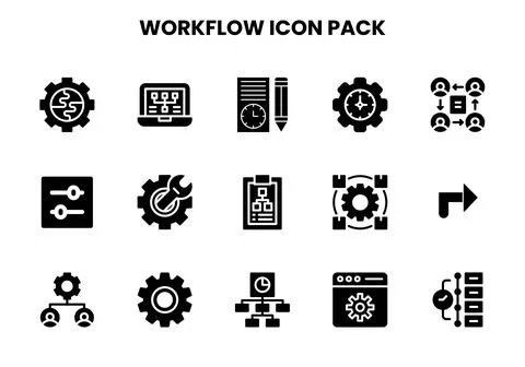 Workflow Glyph UI Icons Pack Stock Illustration