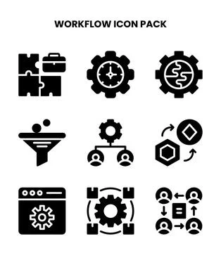 Workflow Glyph Vector Icons Pack Stock Illustration