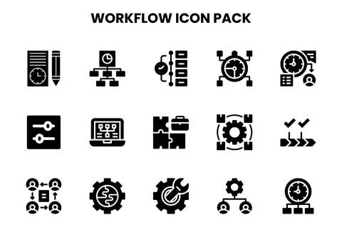 Workflow Glyph Vector Icons Pack Stock Illustration