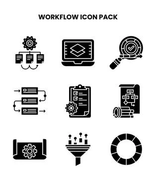 Workflow Glyph Vector Icons Pack Stock Illustration