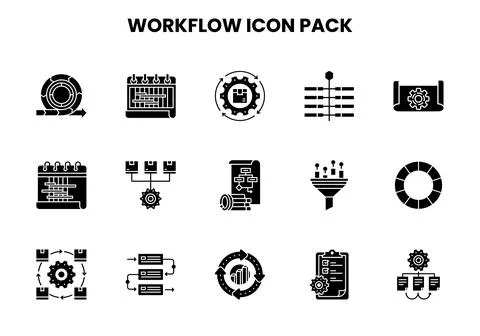 Workflow Glyph Vector Icons Pack Stock Illustration