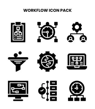 Workflow Glyph Vector Icons Pack Stock Illustration