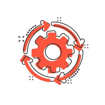 Workflow icon in comic style. Gear effective cartoon vector illustration on w 스톡 일러스트