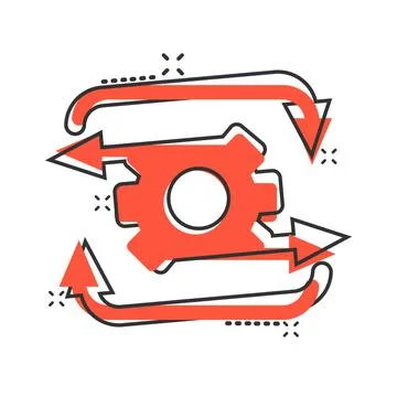 Workflow icon in comic style. Gear effective cartoon vector illustration on w 스톡 일러스트