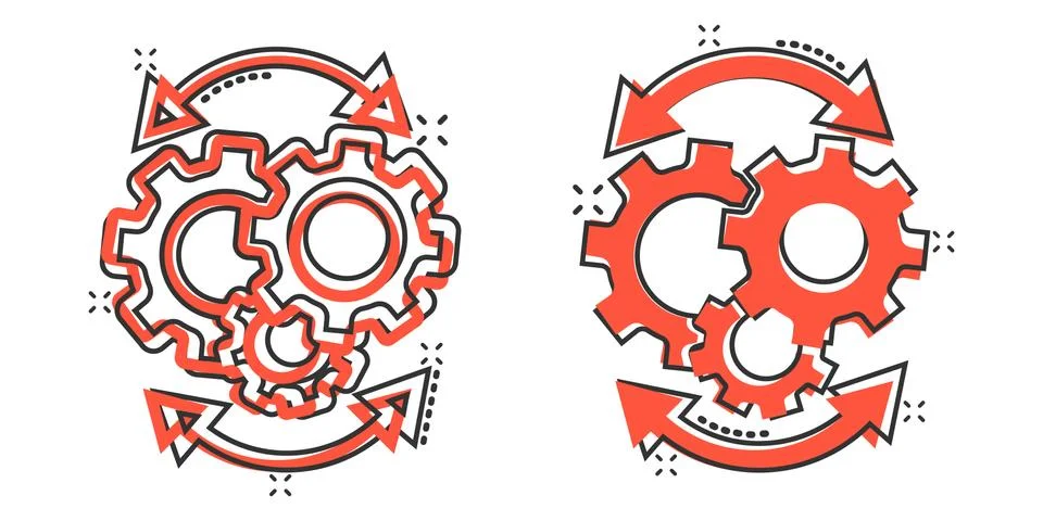 Workflow icon in comic style. Gear effective cartoon vector illustration on w Stock Illustration