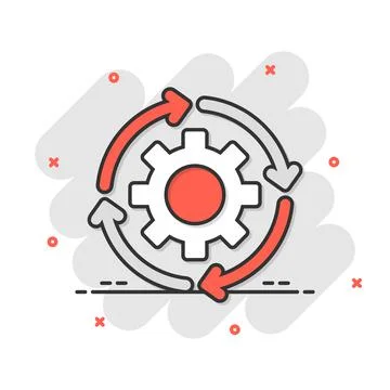 Workflow icon in comic style. Gear effective cartoon vector illustration on w 스톡 일러스트