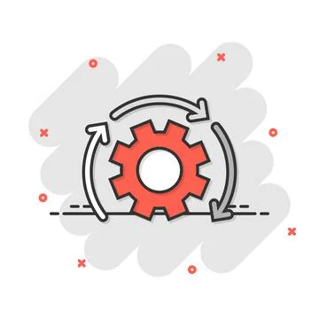 Workflow icon in comic style. Gear effective cartoon vector illustration on w 스톡 일러스트
