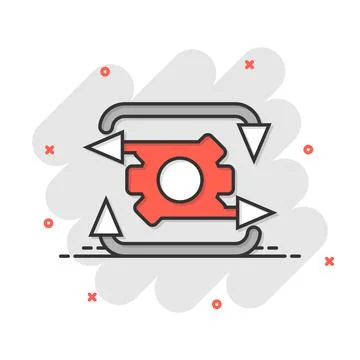 Workflow icon in comic style. Gear effective cartoon vector illustration on w 스톡 일러스트