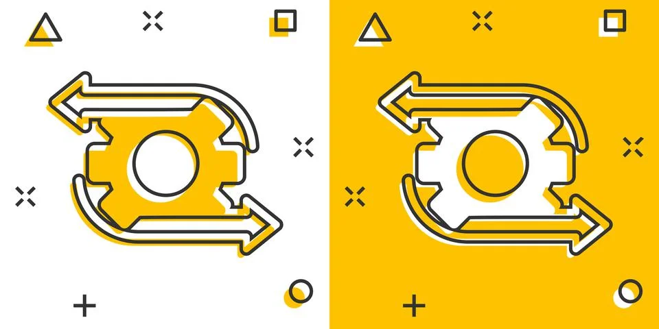 Workflow icon in comic style. Gear effective cartoon vector illustration on w 스톡 일러스트