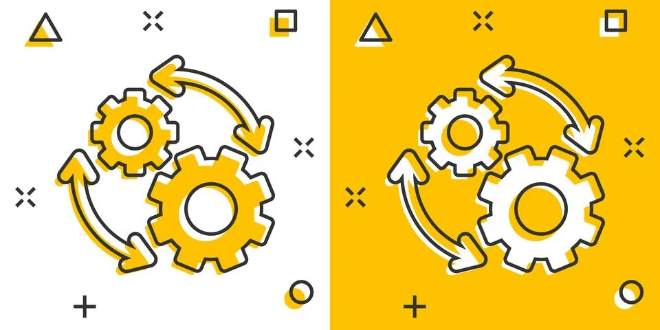Workflow icon in comic style. Gear effective cartoon vector illustration on w Stock Illustration