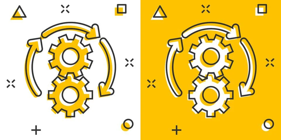 Workflow icon in comic style. Gear effective cartoon vector illustration on w Stock Illustration