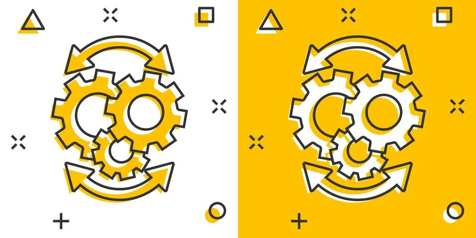 Workflow icon in comic style. Gear effective cartoon vector illustration on w Stock Illustration