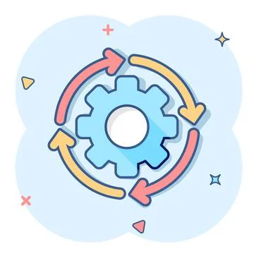 Workflow icon in comic style. Gear effective cartoon vector illustration on w Stock Illustration