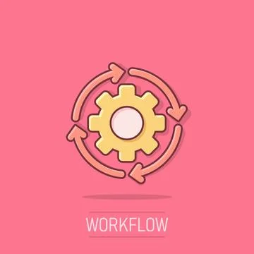 Workflow icon in comic style. Gear effective cartoon vector illustration on.. Stock Illustration
