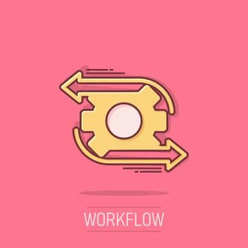 Workflow icon in comic style. Gear effective cartoon vector illustration on.. Stock Illustration