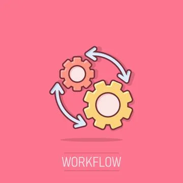 Workflow icon in comic style. Gear effective cartoon vector illustration on.. Stock Illustration