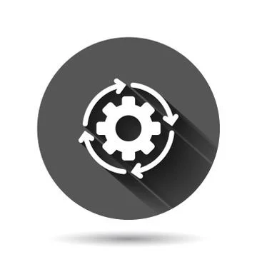 Workflow icon in flat style. Gear effective vector illustration on black roun Stock Illustration