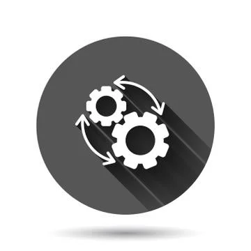 Workflow icon in flat style. Gear effective vector illustration on black roun Stock Illustration