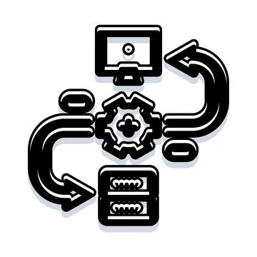 Workflow icon processing data synchronization between devices 库存插图