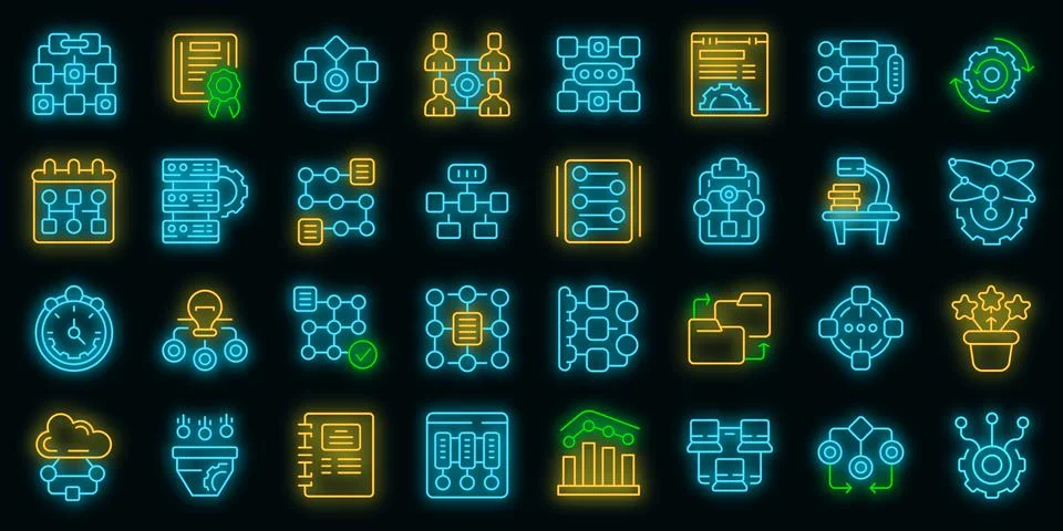 Workflow icons set outline vector. Sitemap plan vector neon Ilustración de archivo