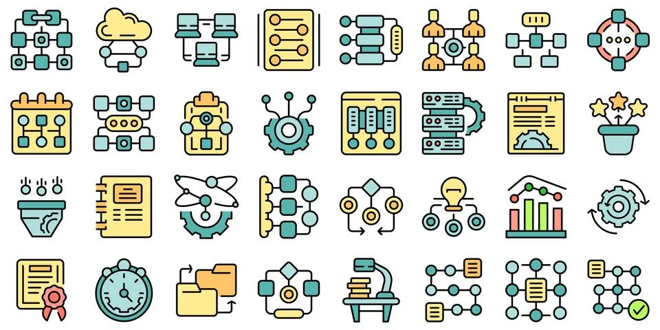 Workflow icons set vector flat Stock Illustration