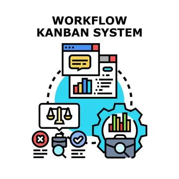 Workflow kanban system optimizing business development process Illustrazione stock