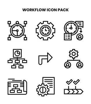 Workflow Line Collection Icons Pack Stock Illustration
