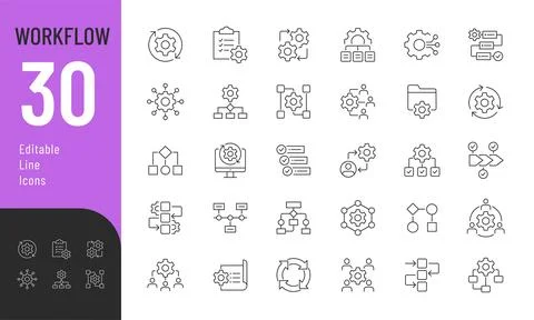 Workflow Line Editable Icons set. Stock Illustration