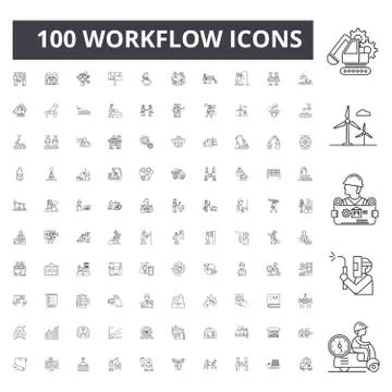 Workflow line icons, signs, vector set, outline illustration concept Stock Illustration