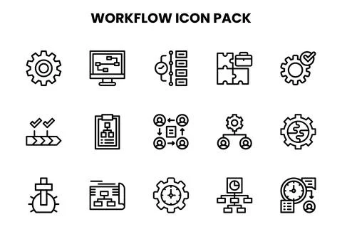 Workflow Line Set Icons Pack Illustrazione stock