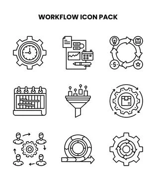 Workflow Line Set Icons Pack Stock Illustration